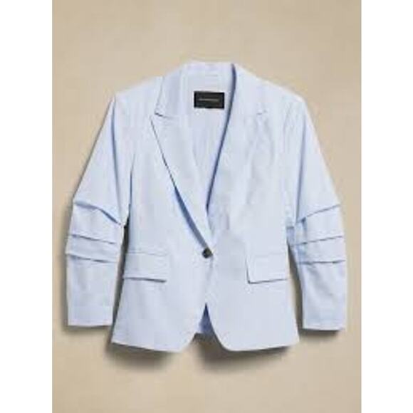 Banana Republic Linen Ruched Sleeve Blazer Womens Size 12 Blue Meditation NWT - Picture 1 of 10